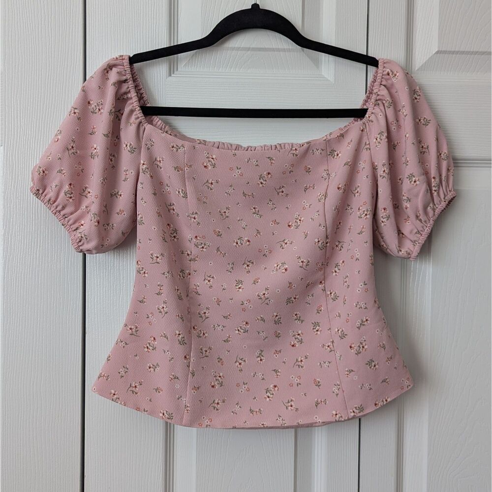 Wayf Romantic Pink Floral Puff Sleeve Bustier Top XS Coquette Fairycore Angel